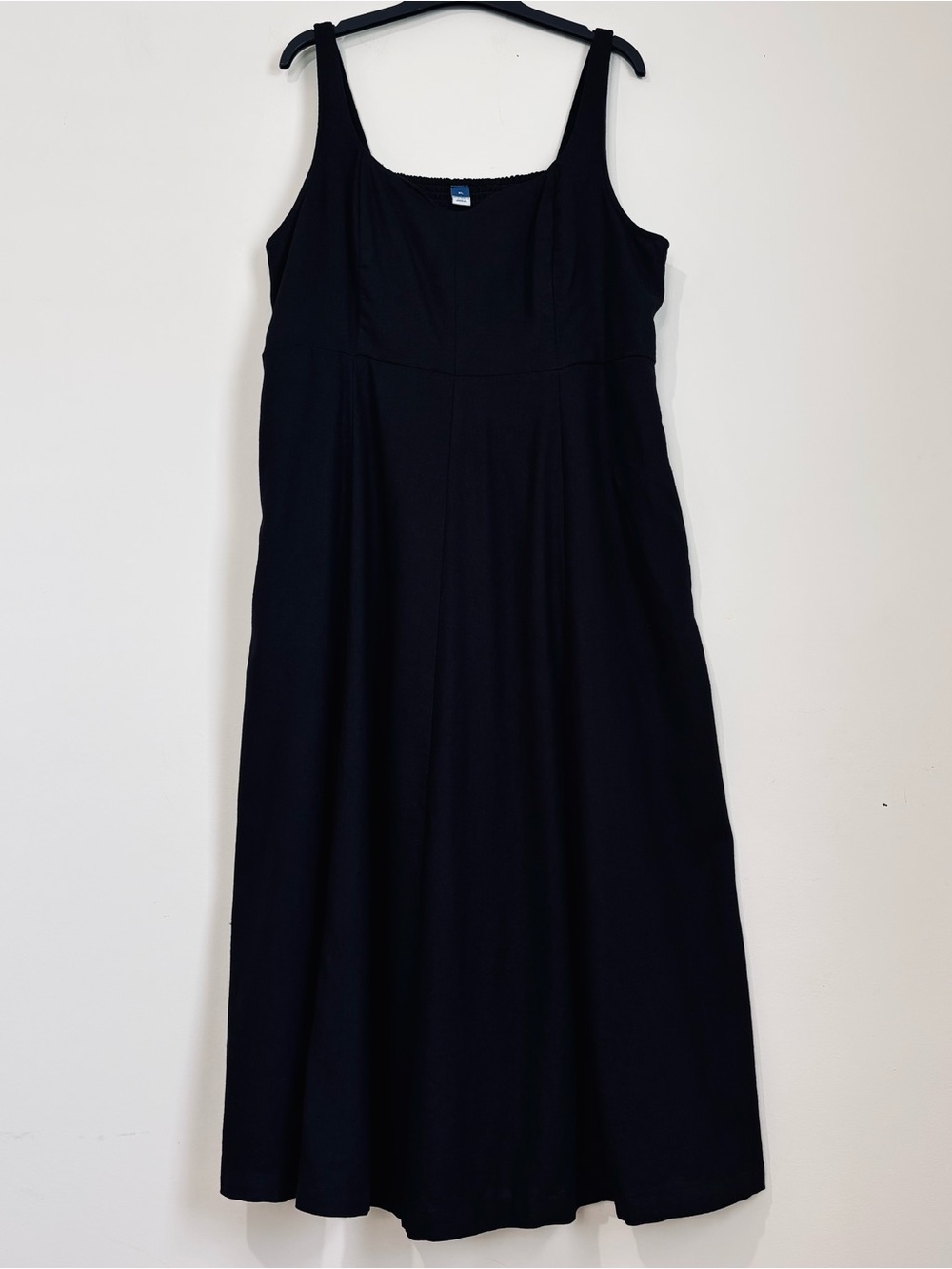 Old Navy Boho Fit Flare Sleeveless Black Linen Blend Smocked Back Midi Dress XL - Picture 3 of 16
